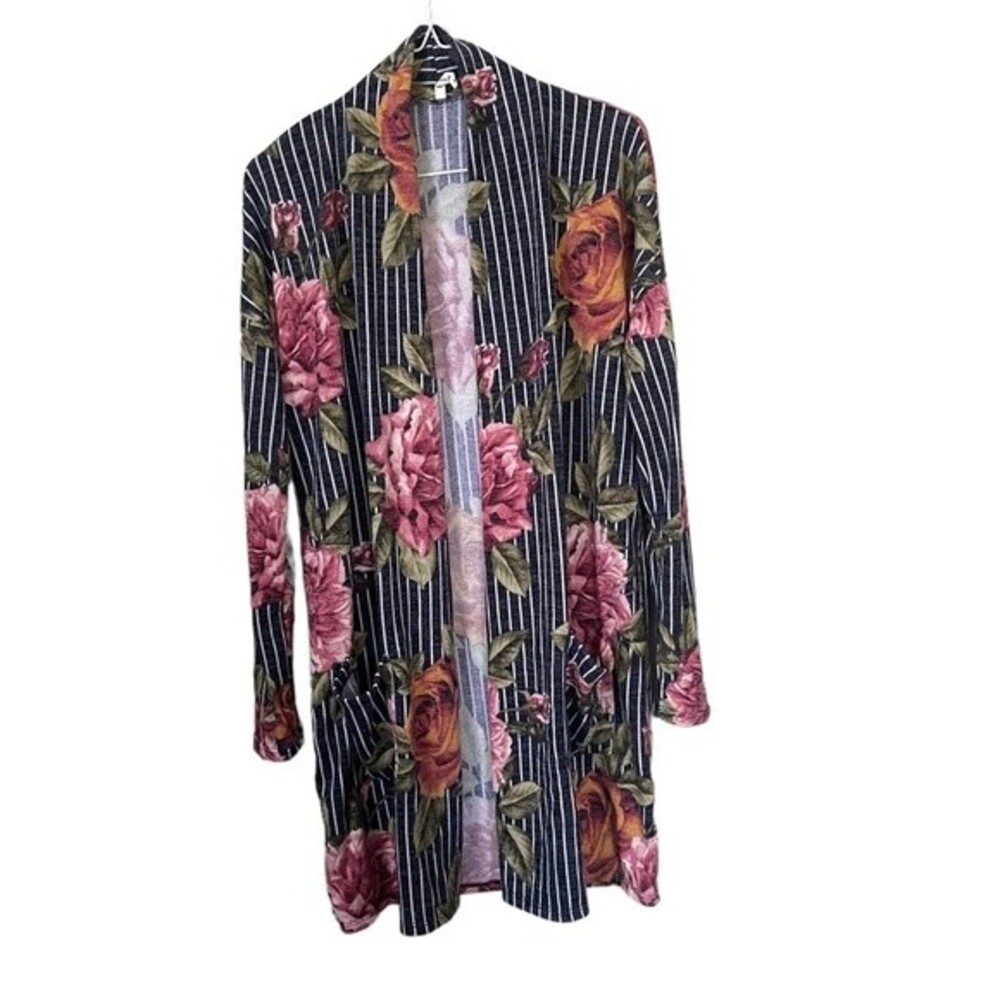 Beeson River Long Sleeve Cardigan Duster Floral & Stripes Small - NWOT